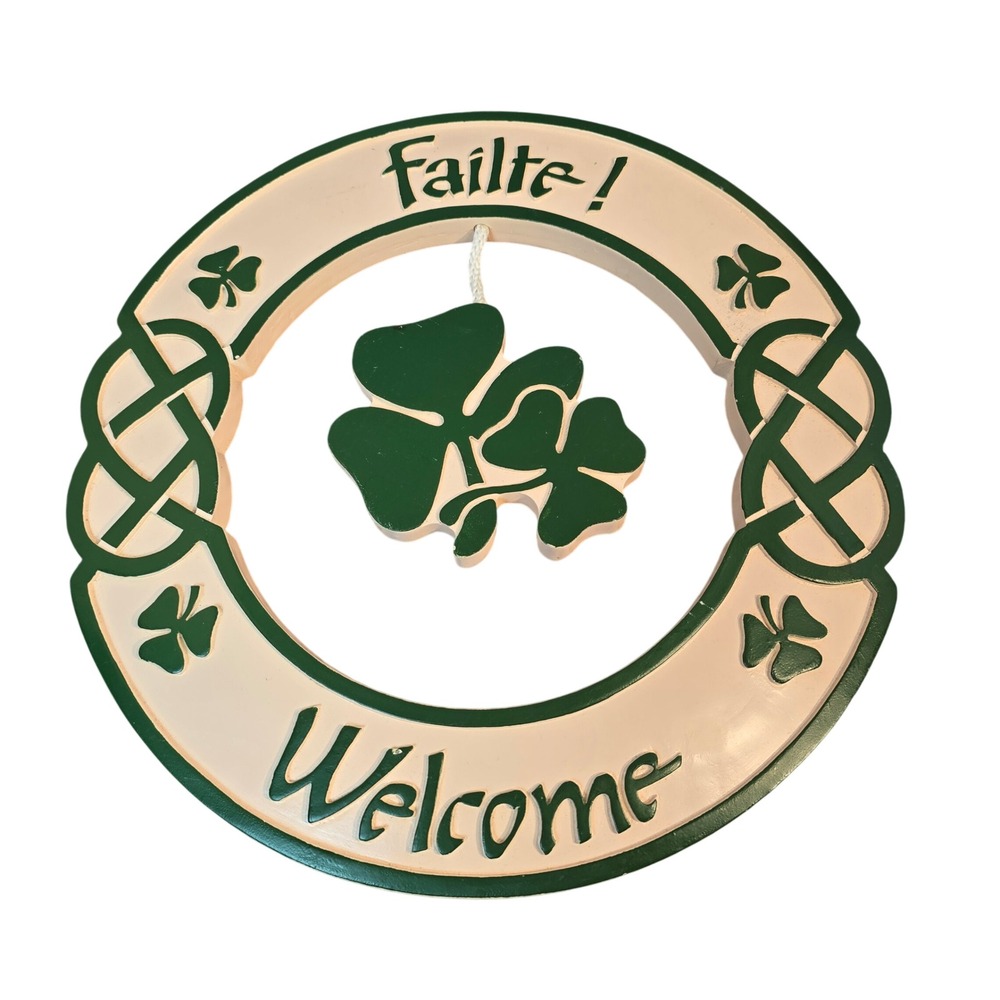 Abbey Press Irish Failte Welcome Wall Plaque Shamrock Celtic Knot Green Cream